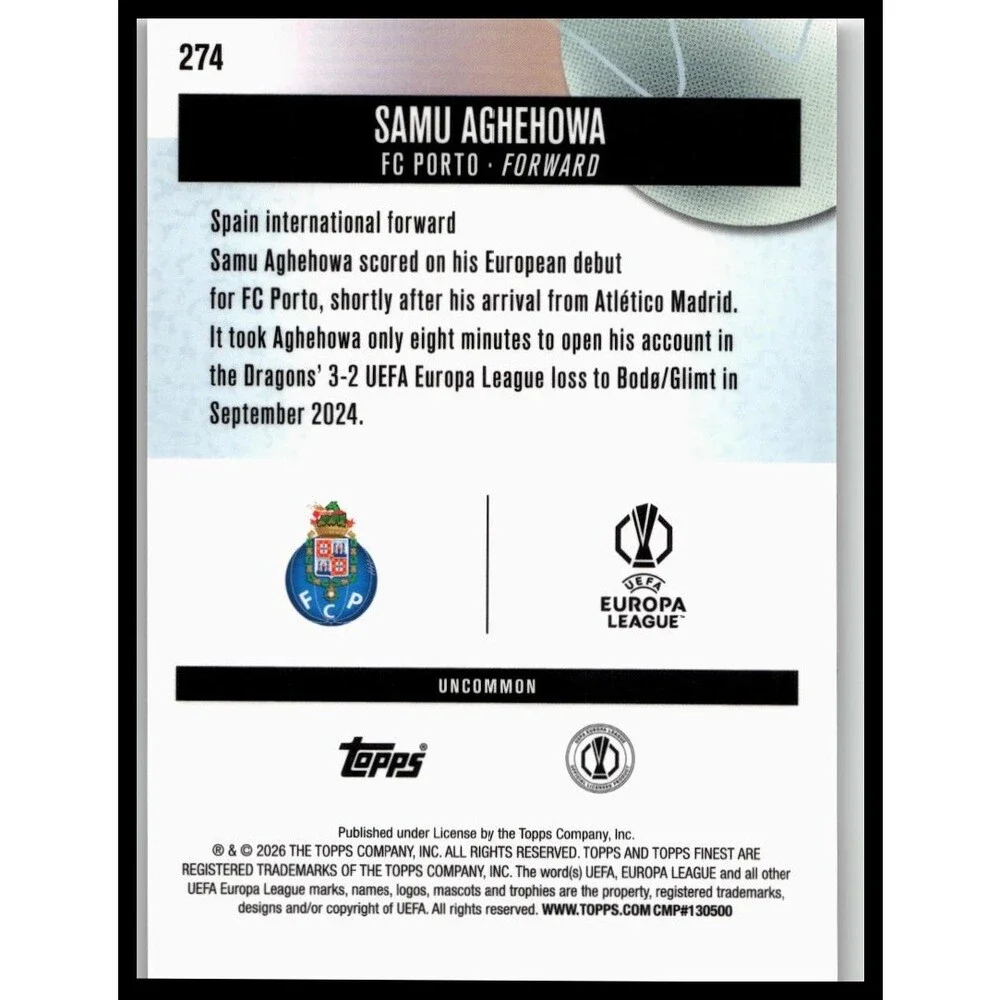 2025-26 Finest UEFA Samu Aghehowa #274 Porto Uncommon